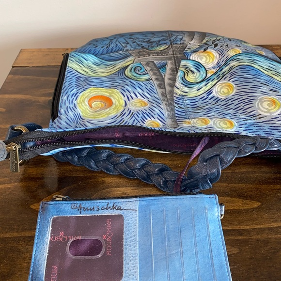 Anuschka Hand Painted Leather A Starry Night Purse w Matching Wallet - Picture 8 of 10